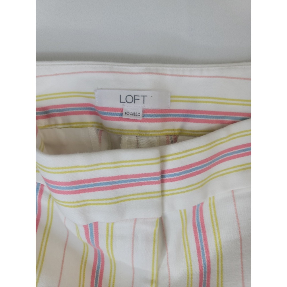 LOFT Striped Shorts Womens Size 10 White Pink Blue Yellow Cotton Stretch - Picture 4 of 9